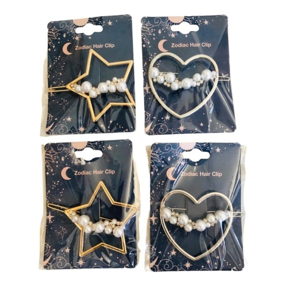2 gold or silver plated faux Pearl star-shaped & heart-shaped hair‎ clips - Picture 6 of 7